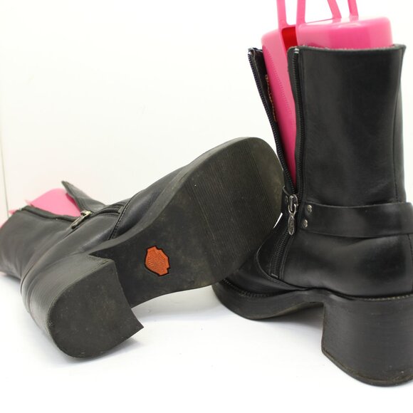 Harley Davidson Motorcycle 81026 Womens Leather Zip Boots Chunky Black 8.5 Biker - Picture 7 of 8